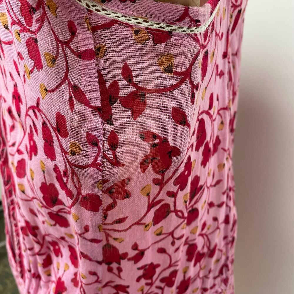 Poupette St Barth Womens Pink Floral Halter Sleeveless Smocked Ruffled Dress L - Picture 12 of 16